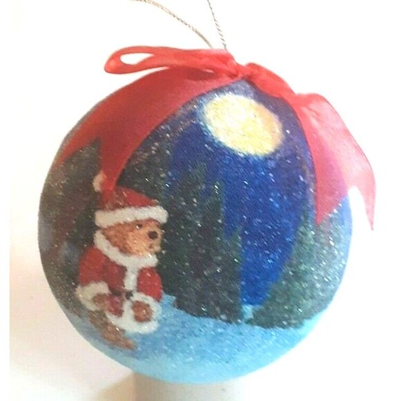Sugar Ball Ornament Santa Teddy Bear 2002 Dillard's  Moon Christmas Tree - Picture 1 of 8
